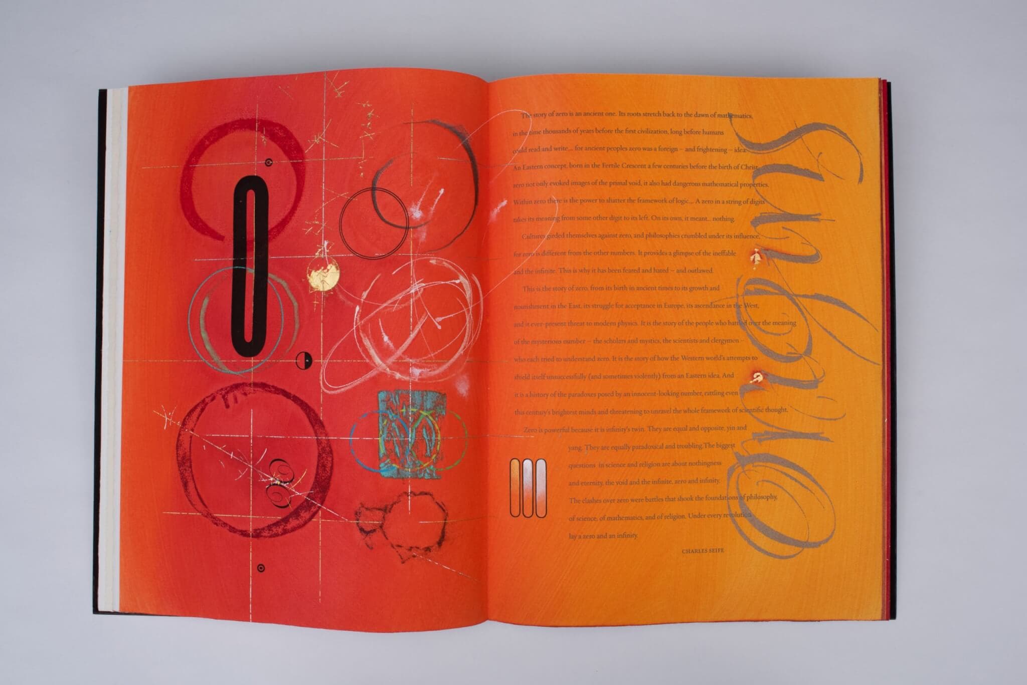 An open book by Suzanne Moore, displaying red and orange pages.